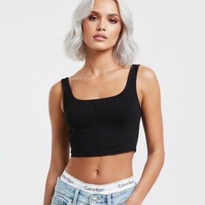 NWT HOUSE OF HARLOW Knit Darted Corset Black Crop Top SIZE XS